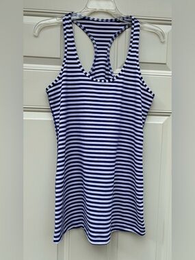 Lululemon Womens White Blue Yoga Gym Train Scoop Neck Pullover Tank Top Sz 26